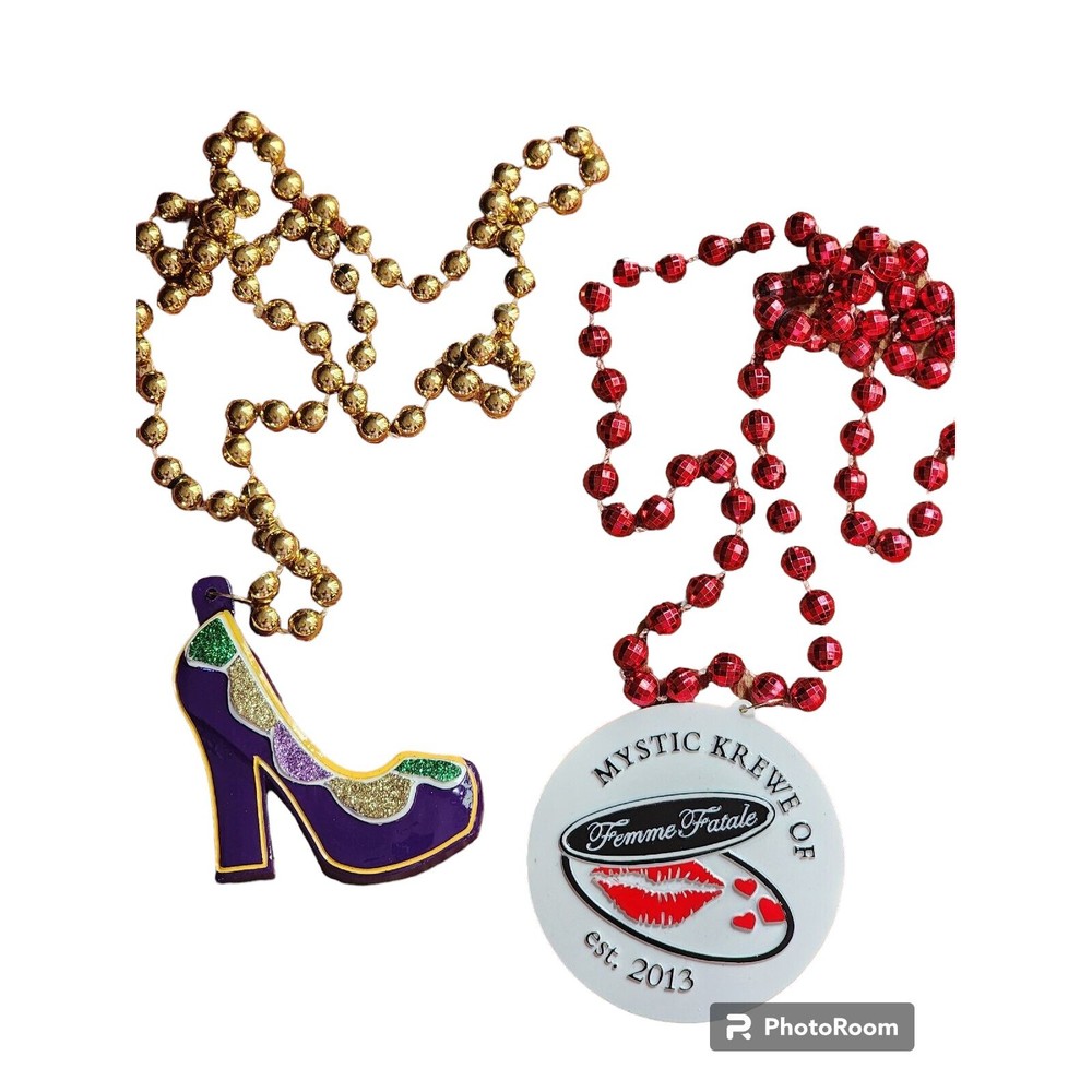 Mardi Gras Beads 2013 Mystic Krewe Of Femme Fatal 2 Pieces Vintage New Orleans